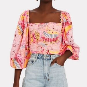 Farm Rio Women's Size XL Cotton Floral Dotted Banana Smocked Top New with Tags